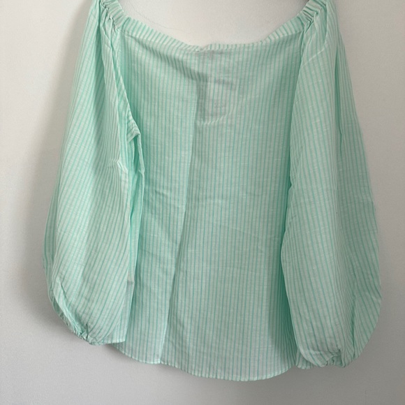 New Massimo Dutti Green Striped Linen Cotton Off Shoulder Top Sz 10 - Picture 5 of 6